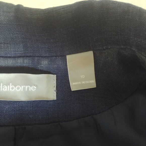 Liz Claiborne 100% linen lined blue blazer jacket 10 cropped bracelet sleeve - Picture 10 of 16